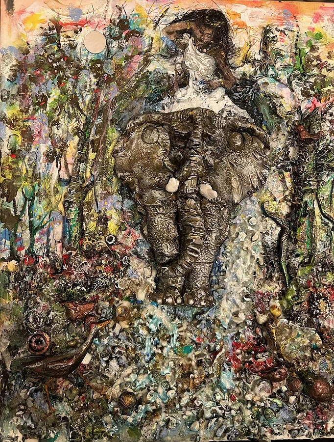 Enchanted Elephant and Forest Mixed Media - Journey to the Bottom of the Falls by Susan Orosz