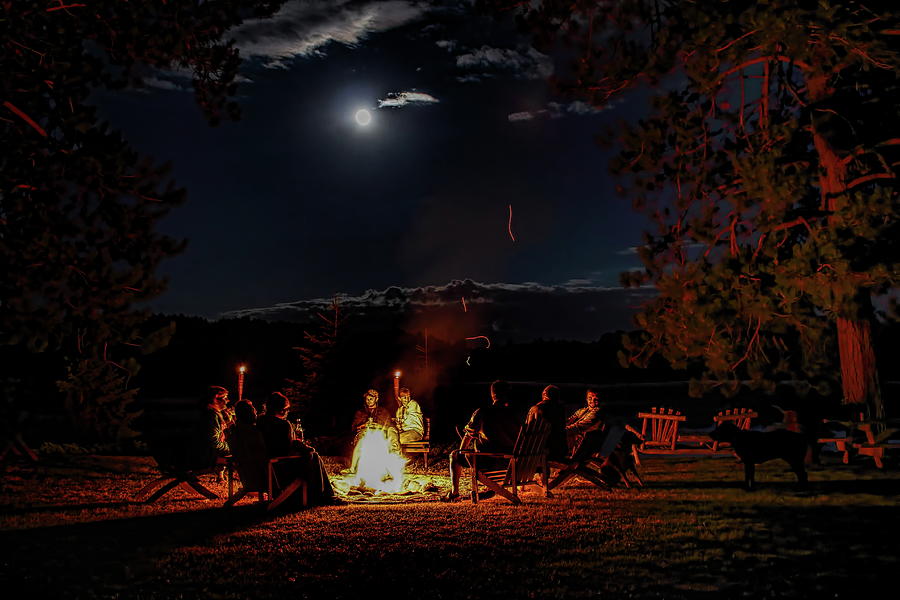 Full Moon Over Campfire at Buck Lake Photograph - July Full Moon Over A Buck Lake Campfire by Dale Kauzlaric