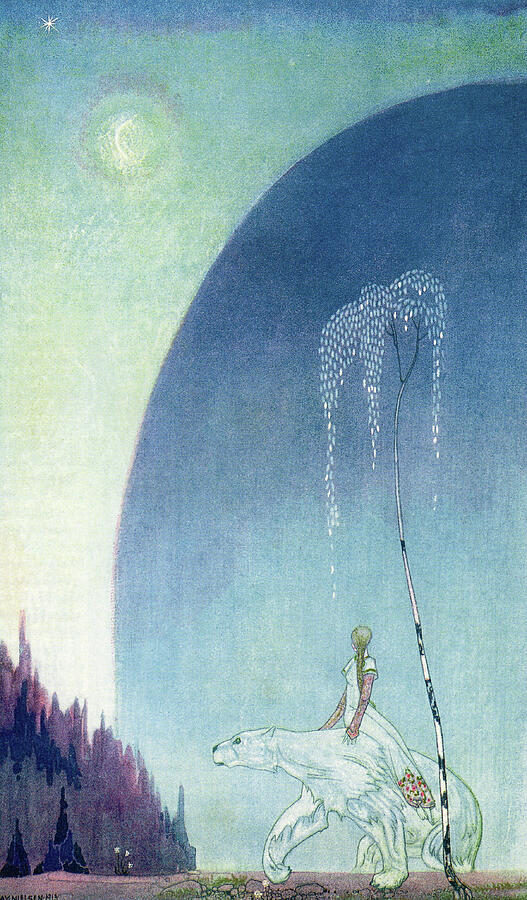 The Girl and the Polar Bear Drawing - Kay Nielsen illustrations - East of the Sun and West of the Moon - The girl and the bear by Kay Nielsen