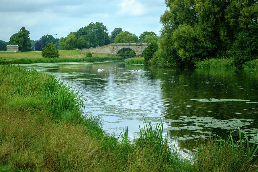 Tranquil River and Stone Bridge Photograph - Kedleston Hall, Derbyshire by Seeables Visual Arts