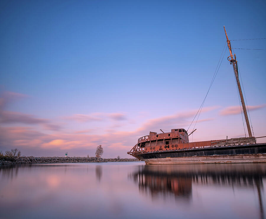 La Grande Hermine in Jordan Harbour at Sunset 3 Photograph by John Twynam