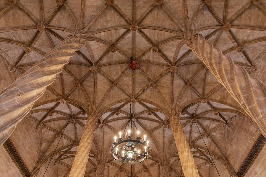 Gothic Cathedral Ceiling with Chandelier Photograph - La Lonja, Valencia, Spain - Version 2 by Adrian Hendroff
