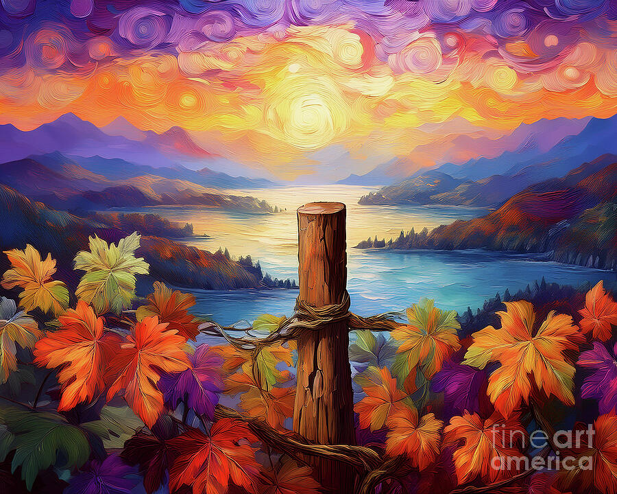 Lake Chelan Vines Ai Art by Macro Abundance