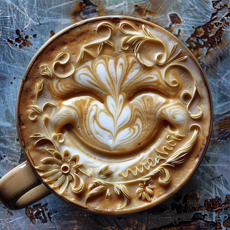 Latte Art, Coffee, Cup, Dog, Foam Art, Barista, Detailed, Intricate, Swirl, Beverage, Art, Latte Art Digital Art by Andre Petrov