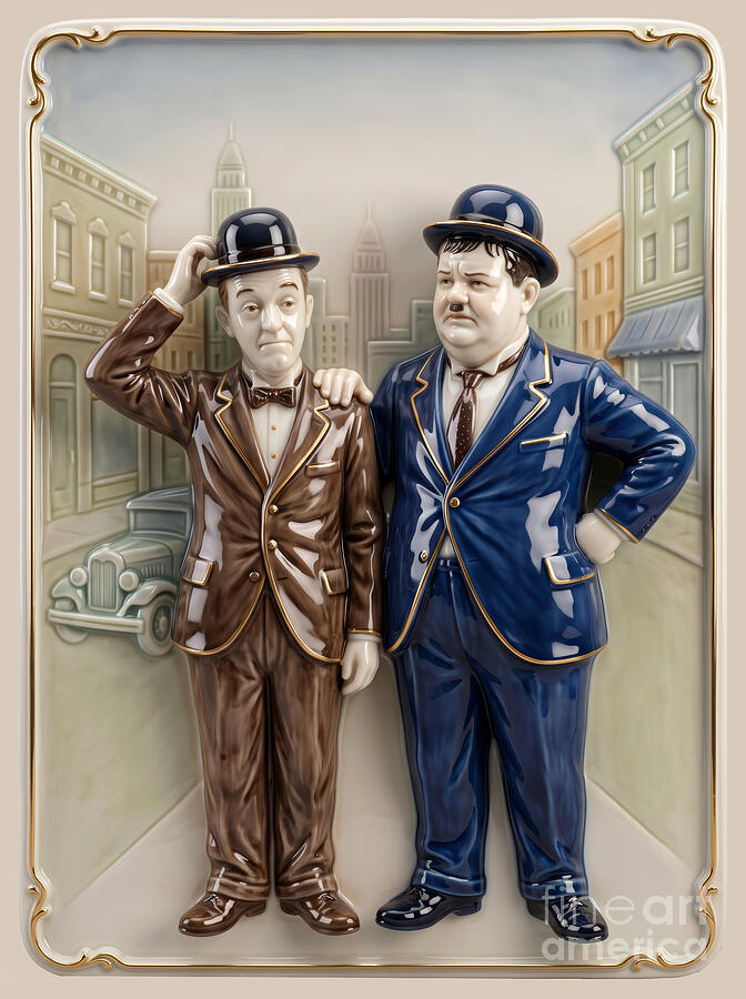 Laurel and Hardy Ceramic Figurines by Carlos Diaz