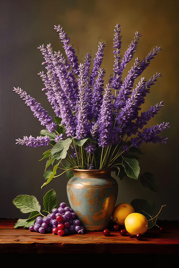 Lavender Wall Art Vintage Still Life Digital Art by Nature Oil Painting