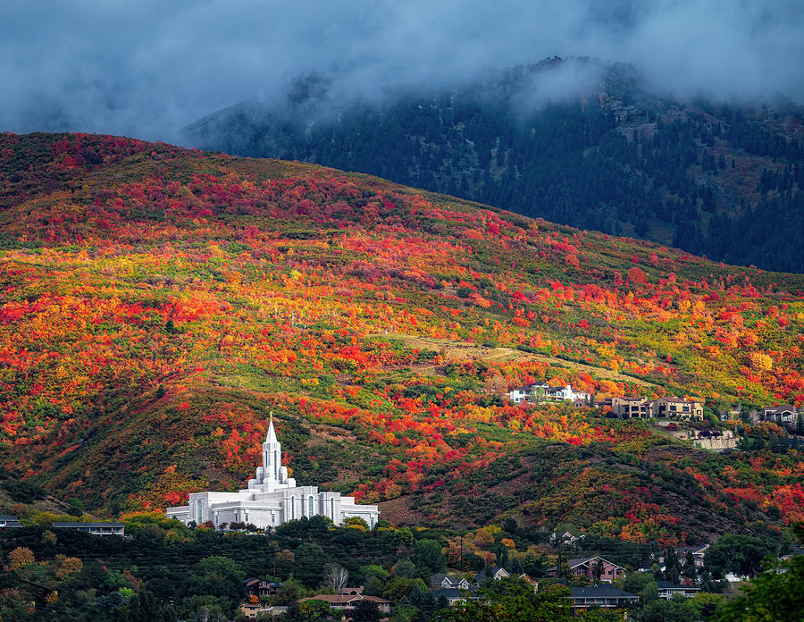 Lds Fall LDS Bountiful Temple During the Fall Photograph by Michael Ash - Metal ...