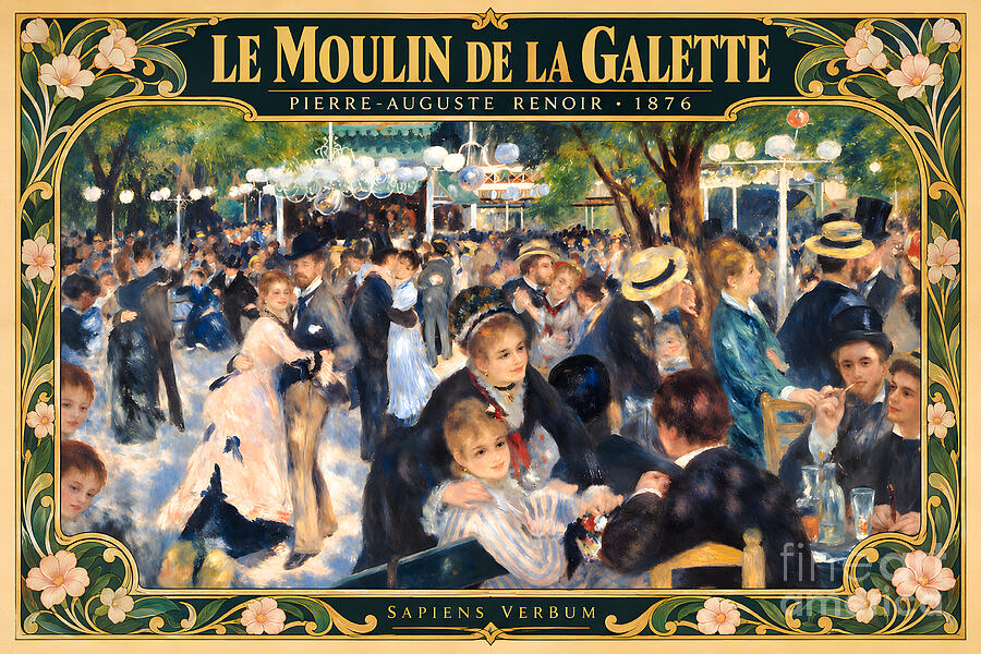 Bal du moulin de la Galette after Pierre-Auguste Renoir, reimagined as a vintage art poster by Sapiens Verbum