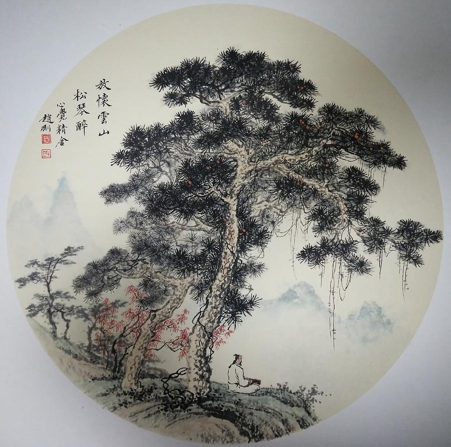 let go to mountain of clouds and Indulge in GuQin under pine Painting by Gang Zhao