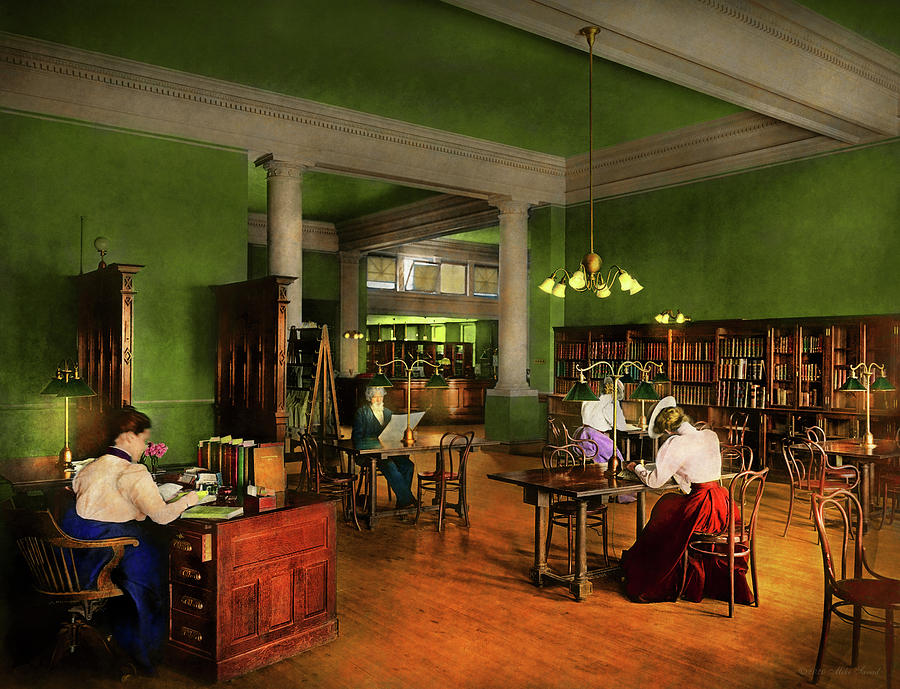 Library - Adult's reading 1900 by Mike Savad