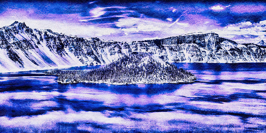 Lichen texture- Crater Lake and Wizard Island Digital Art by Bruce Block
