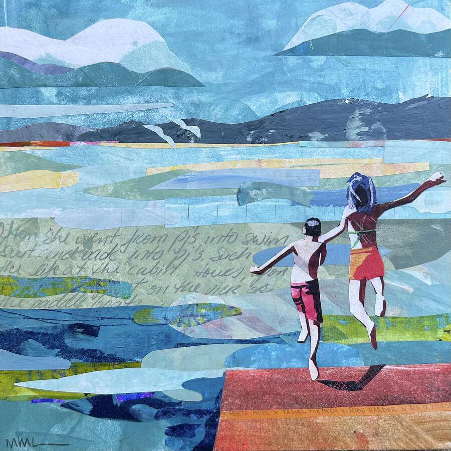 Joyful Leap into the Lake Mixed Media - Life at the lake by Mary Conner