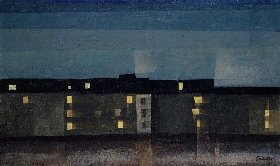 Lighted Windows II - Nachtliche Strasse - Beleuchtete Hauserzeile II by Lyonel Feininger Painting by Lyonel Feininger