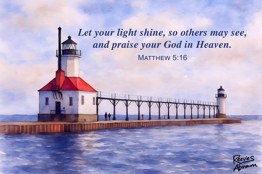 Lighthouse Scripture Art Print Digital Art by Reeves Abram - Pastor Reeves Studio - Metal Posters