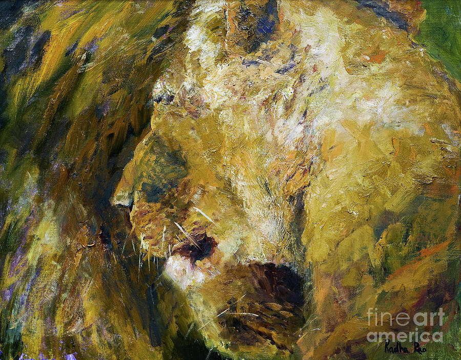 Lion and Lioness Cuddling Painting by Radha Rao