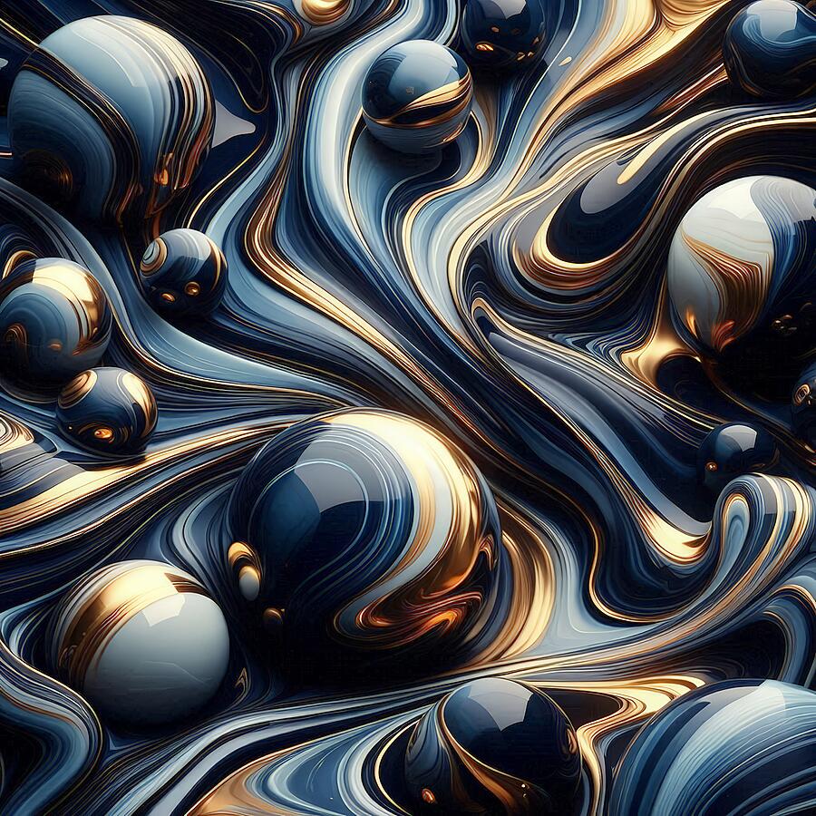 Swirling Cosmic Spheres Digital Art - Liquid Sapphire Gold by David Manlove