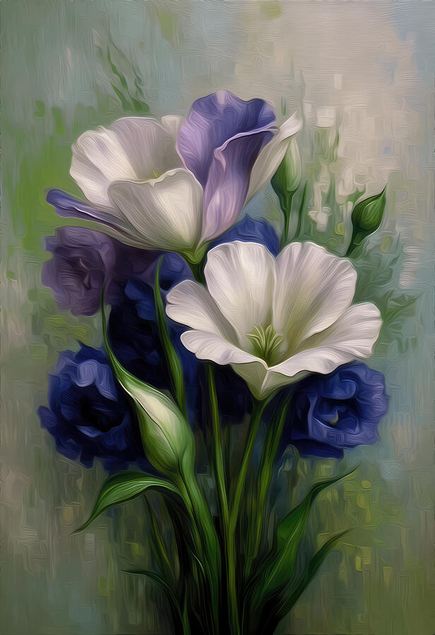 Elegant Flower Bouquet Digital Art - Lisianthus Flower Oil Painting by Nature Oil Painting
