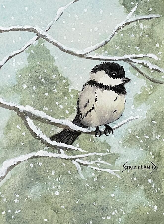 Little Chickadee in the Snow Painting by Judy Strickland
