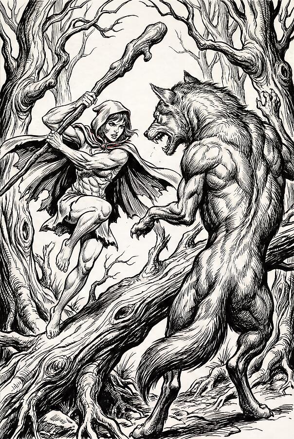 Little Red Riding Hood vs The Wolf Digital Art by Titan Lore Co - Metal ...