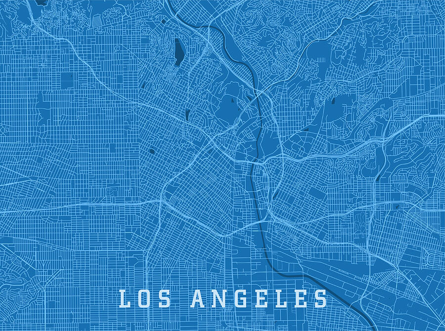 Los Angeles CA City Vector Road Map Blue Horizontal Drawing by FrankRamspott