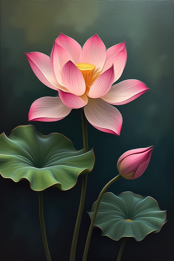 Lotus Wall Art Vintage Oil Painting Digital Art by Nature Oil Painting