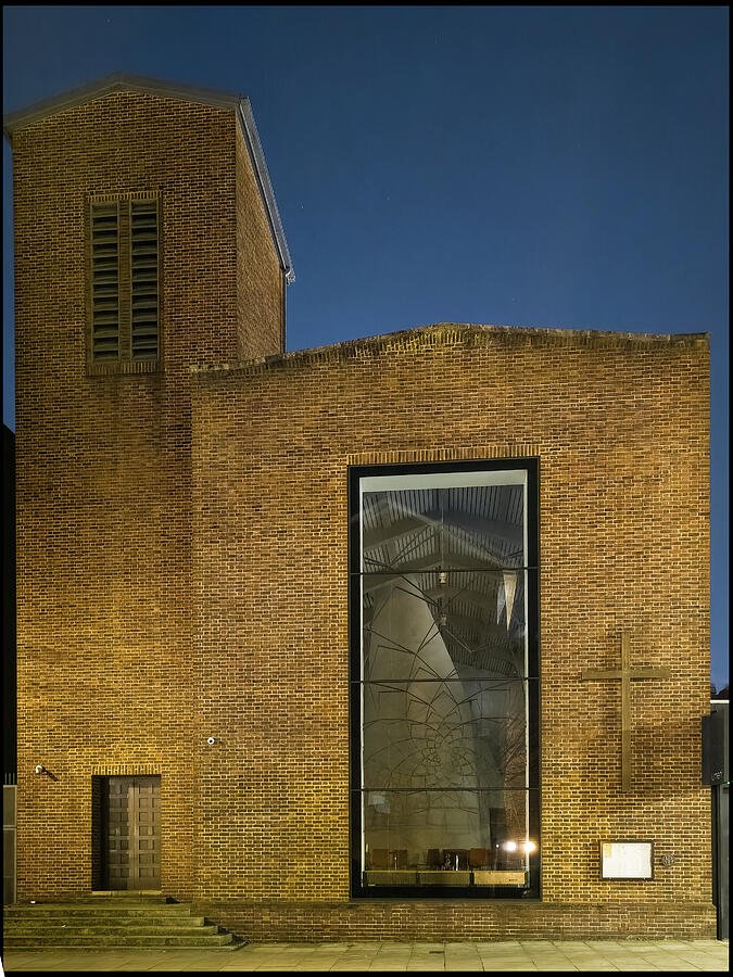 Brick Church at Night Photograph - Lumen United Reformed Church, London by Jeremy Butler