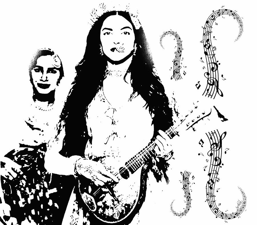 Lute players in black and white Digital Art by Gradify Creations