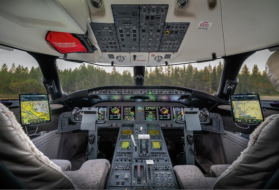Modern Aircraft Cockpit Photograph - Luxury Global Jet Cockpit at Scenic Mountain Airport - Aviation Art by Dave Koch by Dave Koch - Aircraft Photography