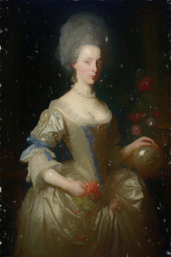 Elegant Lady in Historical Dress Digital Art - Madame Bergeret Renaissance Style Art by Nature Oil Painting