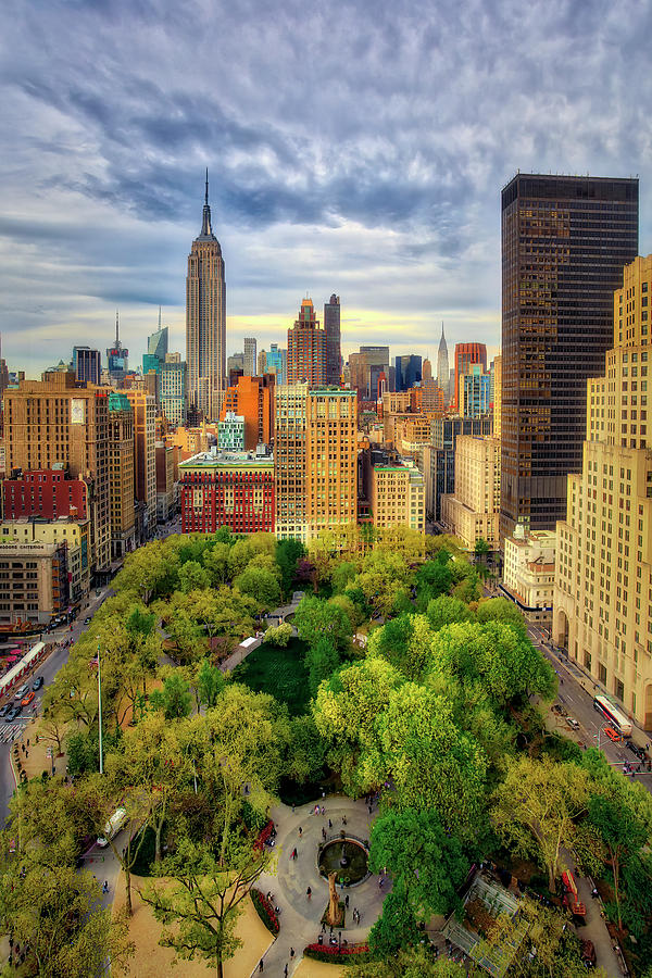 New York City Skyline with Empire State Building Photograph - Madison Square Park Aerial View by Susan Candelario