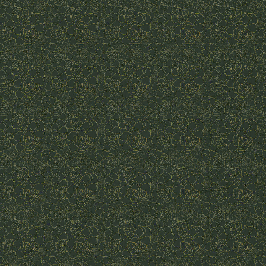 Magnolia Gold Line Art on Forest Green, Majestic Magnolia Collection Mixed Media by Elizabeth Reich