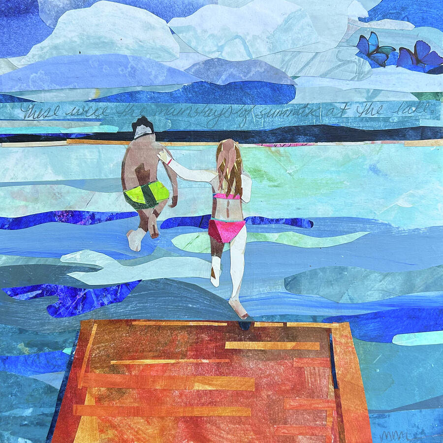 Children Jumping into a Lake Mixed Media - Mainstays of Summer by Mary Conner