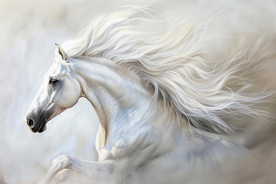 Majestic Horse With White Flowing Mane by Athena Mckinzie