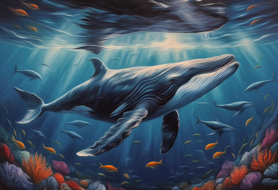 Majestic Humpback Whale Underwater Digital Art - Majestic Humpback Whale Underwater by Nature Oil Painting