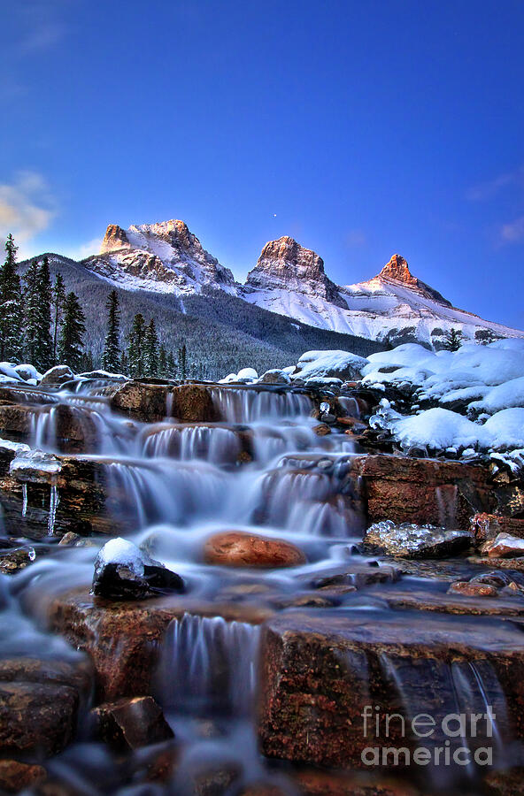 Majestic Snow-Capped Mountains at Sunrise Photograph - Majestic Three Sisters at Sunrise by Thomas Nay