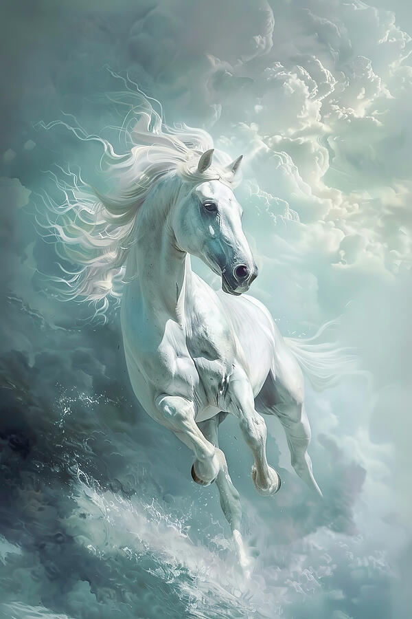 Majestic White Horse Galloping In The Heavens by Athena Mckinzie