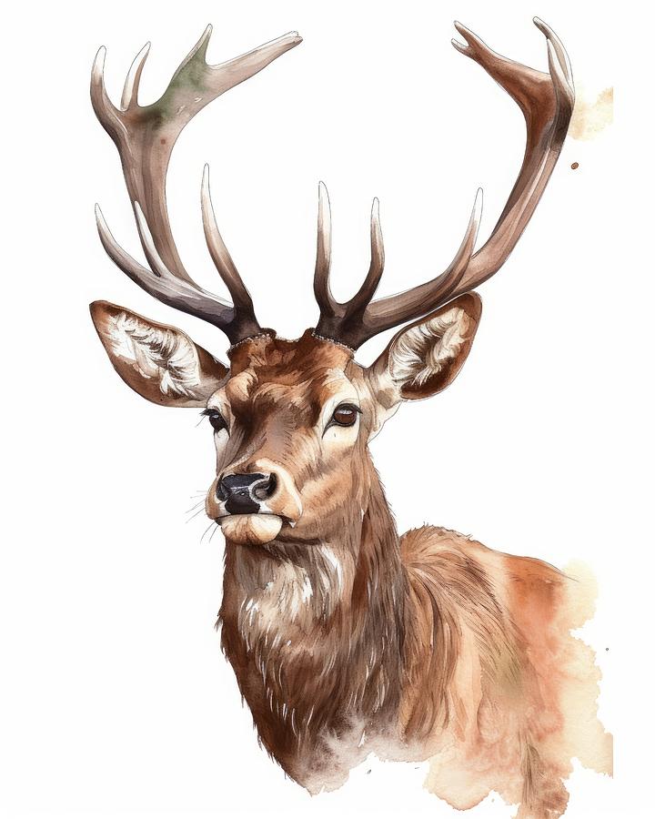 Male Deer with Antlers Painting by Land of Dreams