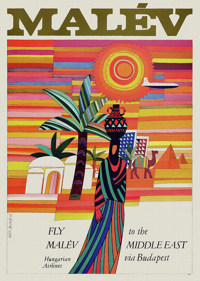MALEV Hungarian Airlines Middle East - vintage advertising poster