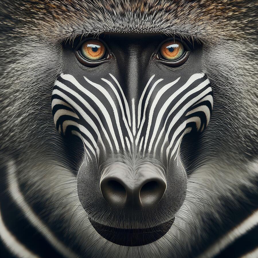 Mandrill with Zebra Stripes Digital Art - Mandrill with Zebra Stripes by David Manlove