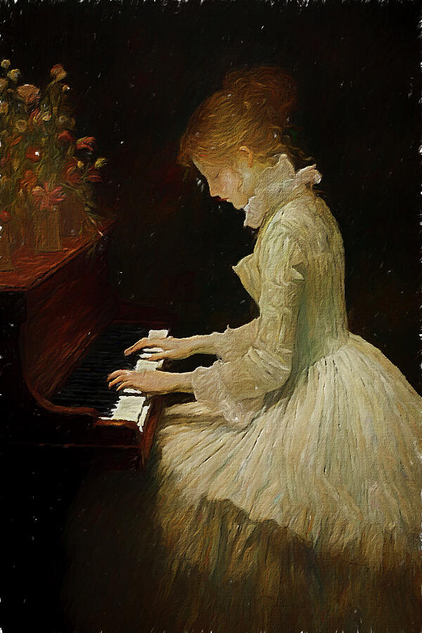 Woman Playing the Piano Digital Art - Marguerite Gachet al piano Renaissance Style Painting by Nature Oil Painting