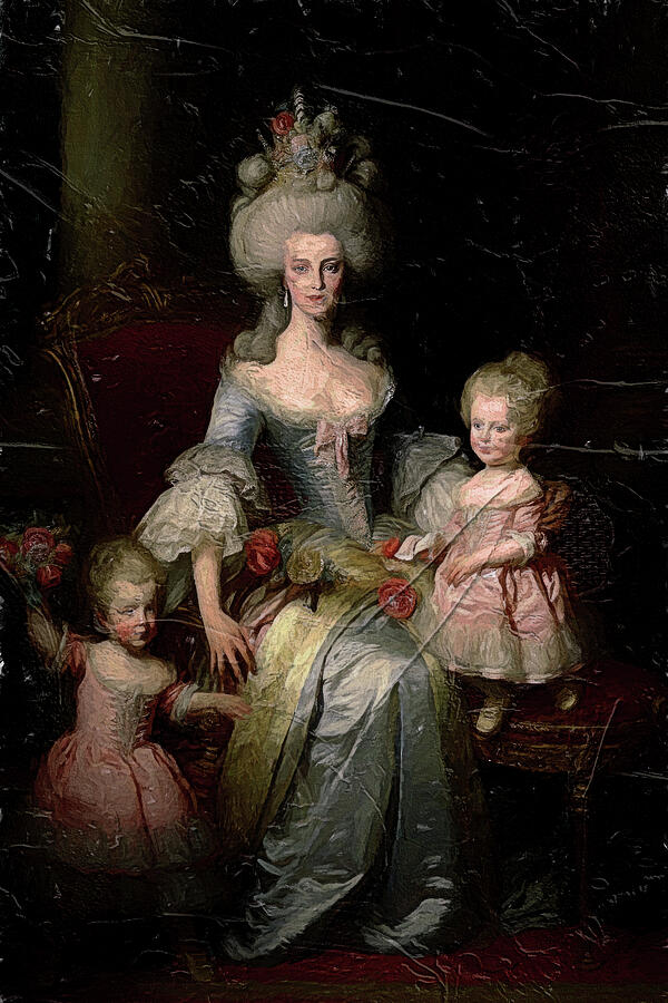 Elegant Lady with Children Portrait Digital Art - Marie Antoinette and Her Children Renaissance Style by Nature Oil Painting