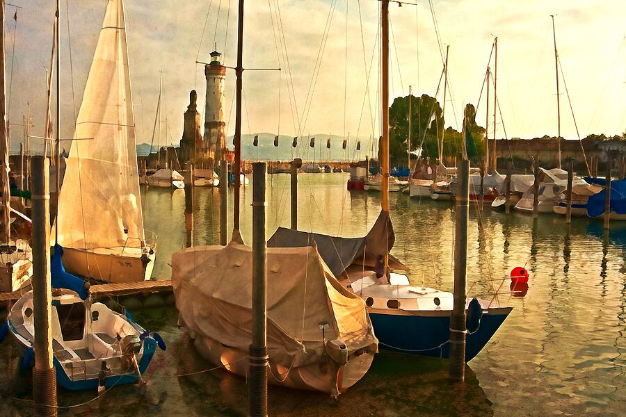 Marina at golden light - digital paint Mixed Media by Tatiana Travelways