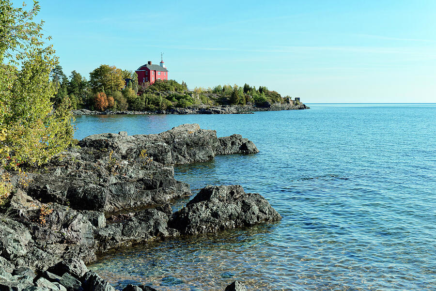 Marquette Harbor Lighthouse on a clear fall morning Photograph by Michael Collins