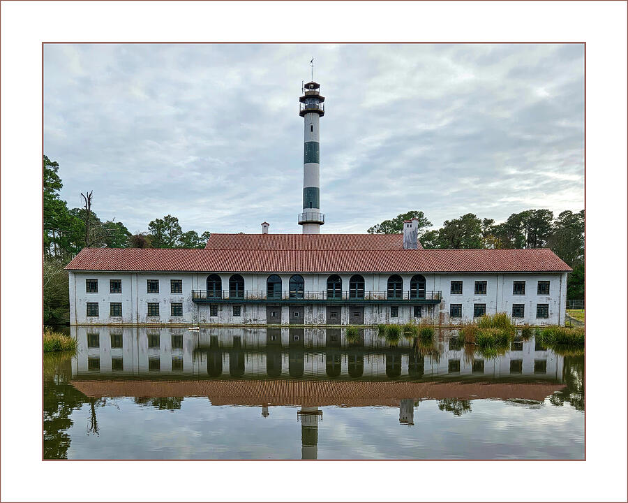 Lighthouse and Historic Building Reflection Photograph - Matt Color White Border by Marshall Hurley