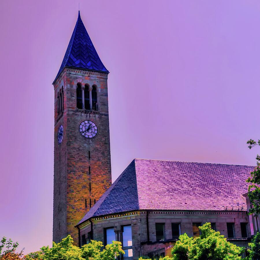 McGraw Clock Tower Against Purple Sky Digital Art by Bruce Block