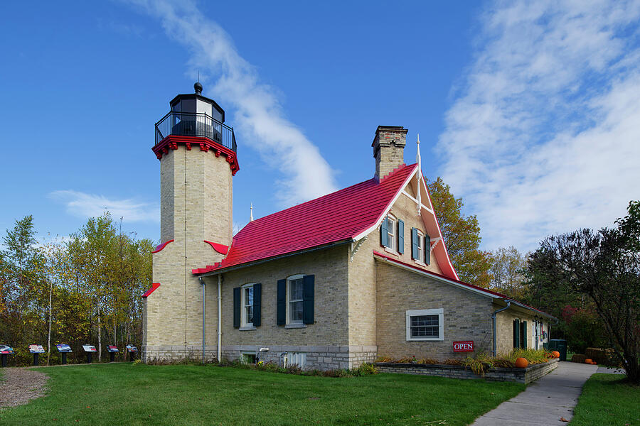 Charming Lighthouse with Red Roof Photograph - McGulpin Point Lighthouse by Michael Collins