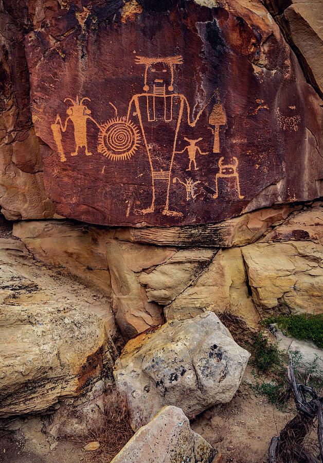 McKee Springs Warrior Spiral Petroglyphs, Utah - Vertical Photograph by Abbie Warnock