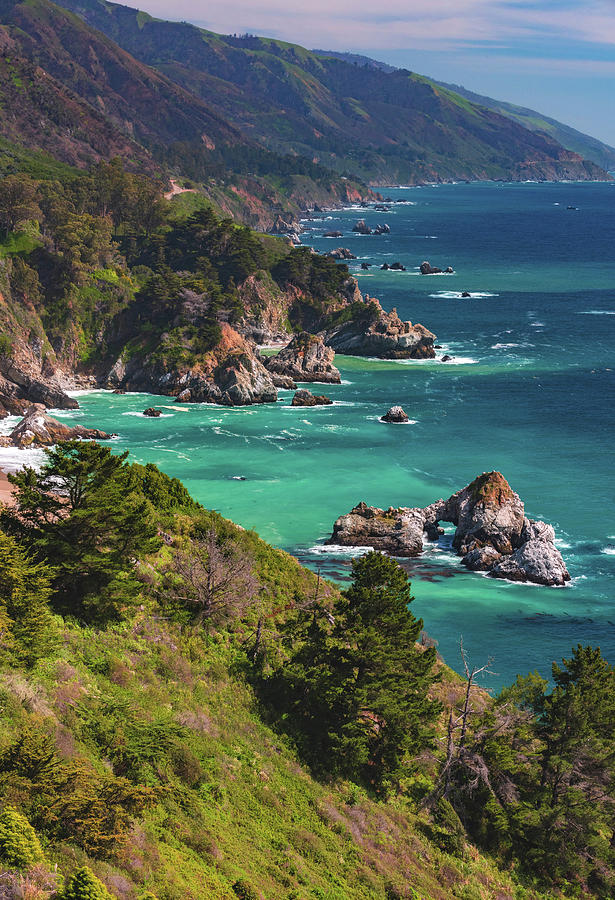 McWay Rocks and Coastline, Big Sur, California - Vertical Photograph by Abbie Warnock