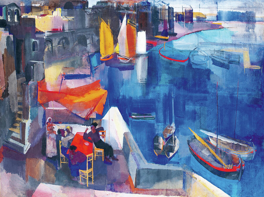 Mediterranean Harbour with Boats Painting - Mediterranean harbour by Aba-Novak Vilmos - Hungarian painters by Aba-Novak Vilmos
