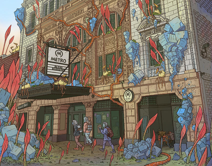 Futuristic Overgrown Metro Scene Digital Art - Metro Chicago by EvanArt - Evan Miller